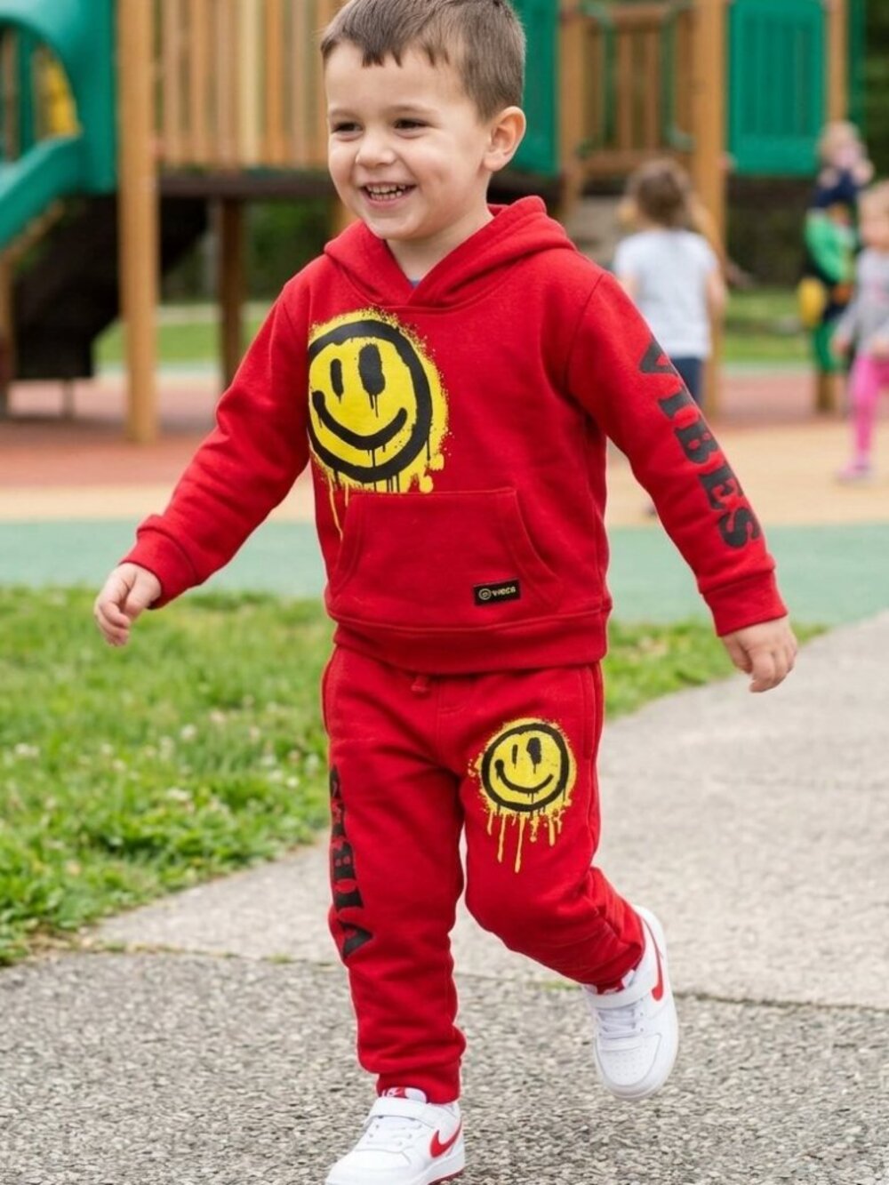 Brooklyn Cloth Boys Girls Red Smiley Face Hoodie Sweatpants Set 4T